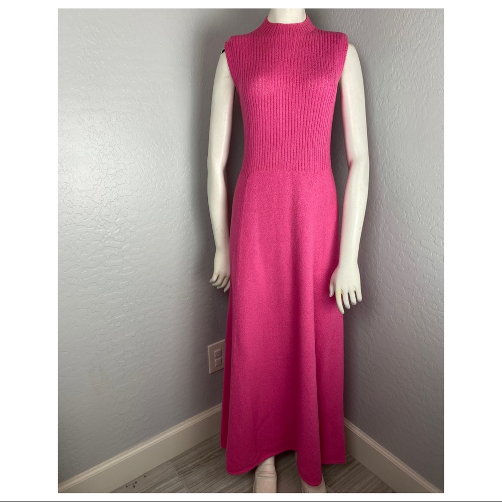 Vintage Pink Mock Neck Heavy Knit Maxi Dress